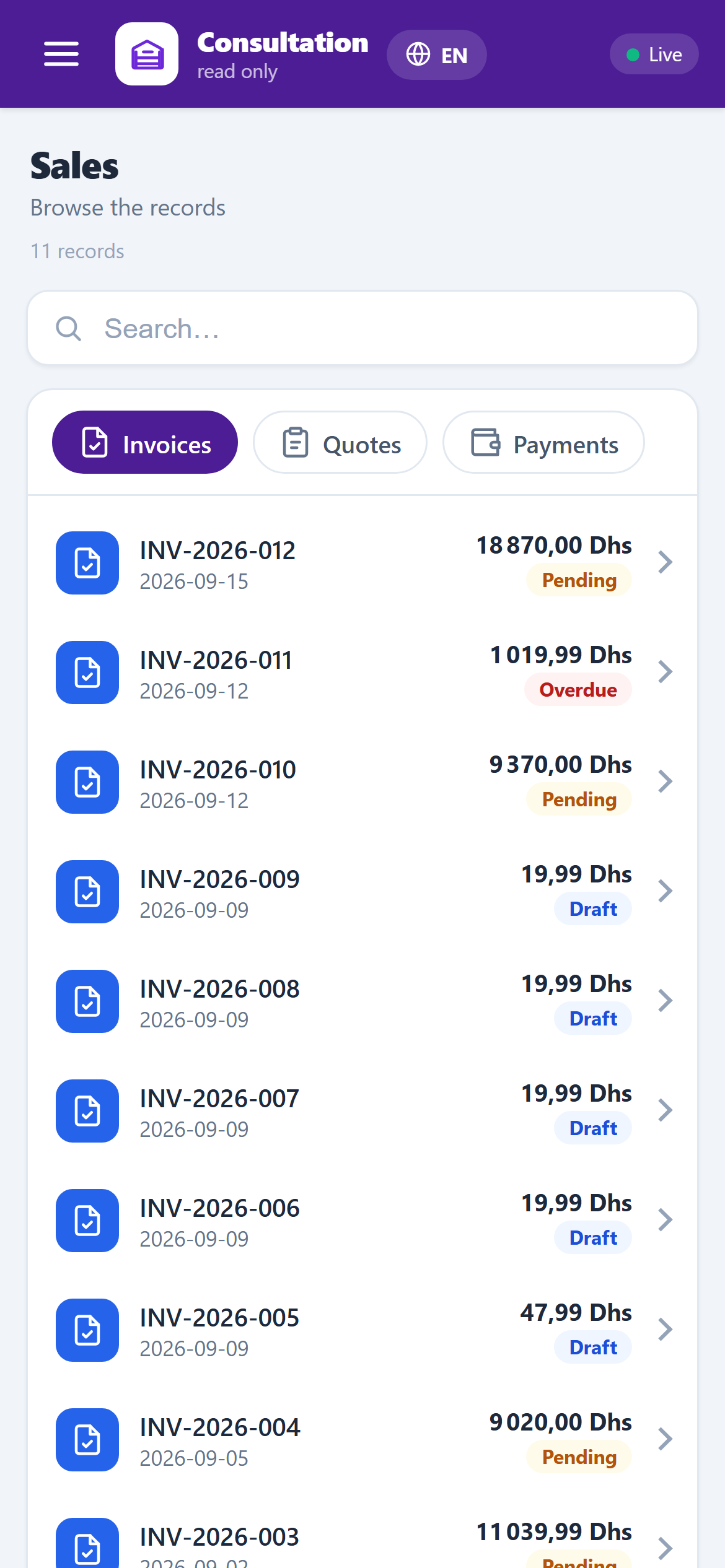 Magasin Manager mobile — sales